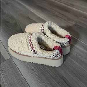 UGG Cream and Pink Platform Slippers